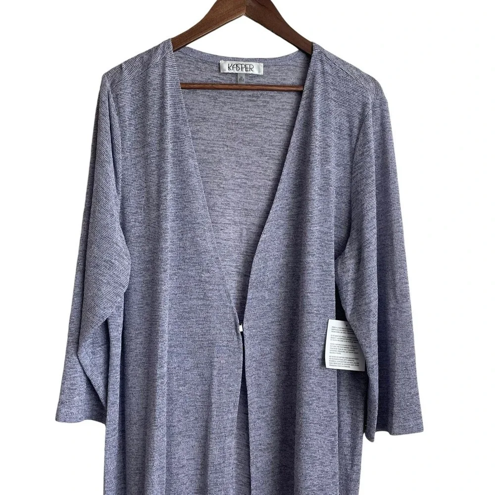 Kasper Womens Duster Cardigan 2X Lavender Heathered Knit Open Front Longline - Picture 4 of 10